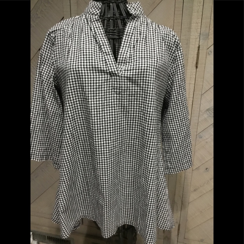 EUC FU QUI XING BLACK & WHITE CHECKED TUNIC SZ XL